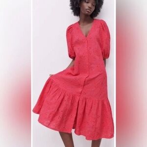 NEW Zara Pink Floral Midi Dress Size Small